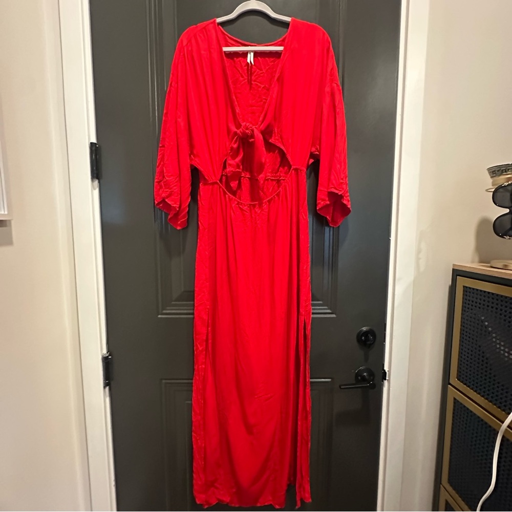 By Anthropologie Red Tie-Front Beach Dress - Picture 3 of 6